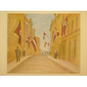 Riga met vlaggen opgehangen door het Letse volk ter ere van de bevrijding